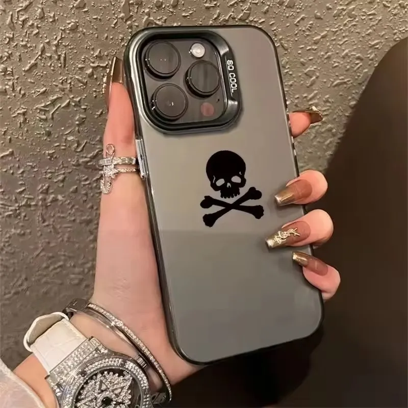 Funda de teléfono con calavera negra para IPhone 16 16E, fundas para IPhone 15 14 13 12 11 Pro Max XS Max XR X 7 8 Plus SE2022, funda de silicona chapada