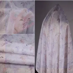 Beauty Purple Flower Print High Grade Chiffon Fabric, Cheongsam Dress Han Cloth Handmade Sewing Tissue Transparent T2167