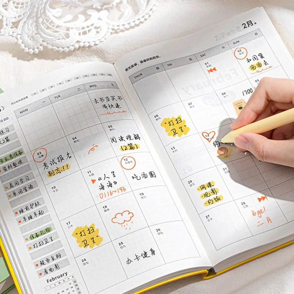 A5 2025 Schedule Planner Notebook 12 Months INS Office Work Planner Time Organizer Oil Painting Flower Diary Writing Pads