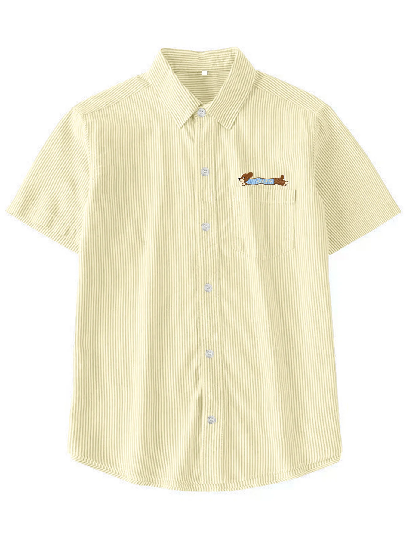 

Fun cartoon striped dachshund short-sleeve fine striped shirt, new summer men's versatile casual simple shirt