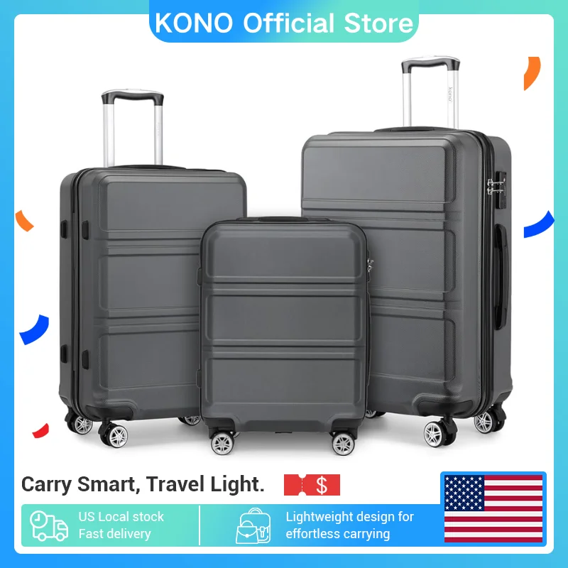 

Kono 3-Piece Travel Suitcase Set, Hard Shell Luggage with TSA Lock, 20" 24" 28", Lightweight, 360° Wheels