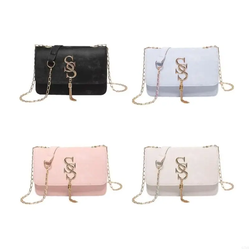 G7NB Fashion Shoulder Bag with Tassels Chain Strap Crossbody Bag Flap Underarm Purse