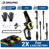 Drillpro 6 Inch Cordless Saw 2-IN-1 Brushless Motor Tree Trimmer Chainsaw w/ Telescopic Extension Pole for Garden Power Tools