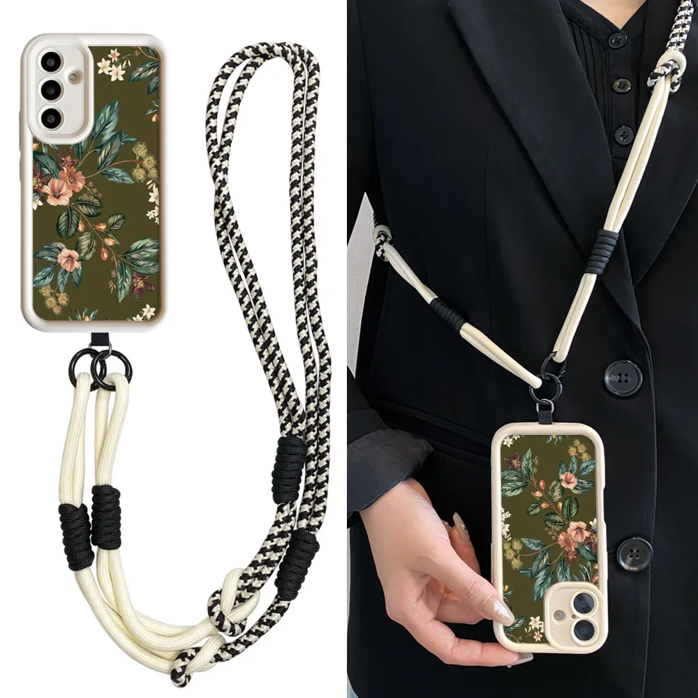 Cxd5Plants Crossbody Lanyard Phone Case ForXiaomi 15 14 13 12 11 Lite Ultra 13T 14T 12T 11T Pro Wrist Chain Necklace Strap Cover
