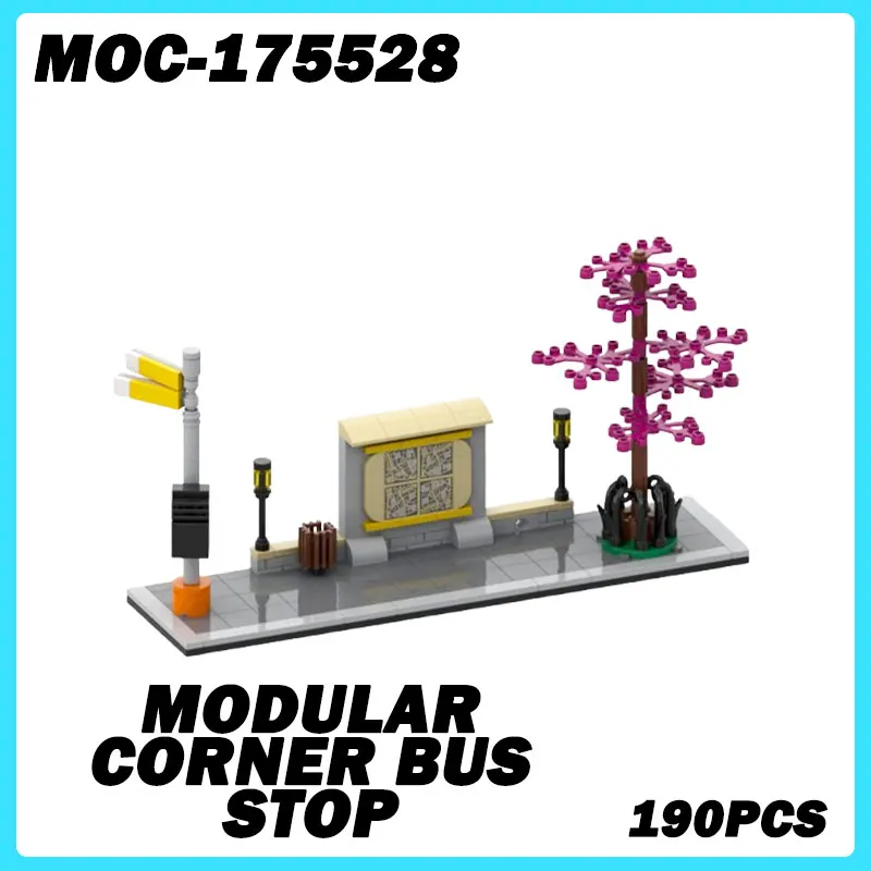 MOC-175528 Micro Architecture Series Modular Corner Bus Stop Building Blocks DIY Model Small Brick Education Toys Christmas Gift