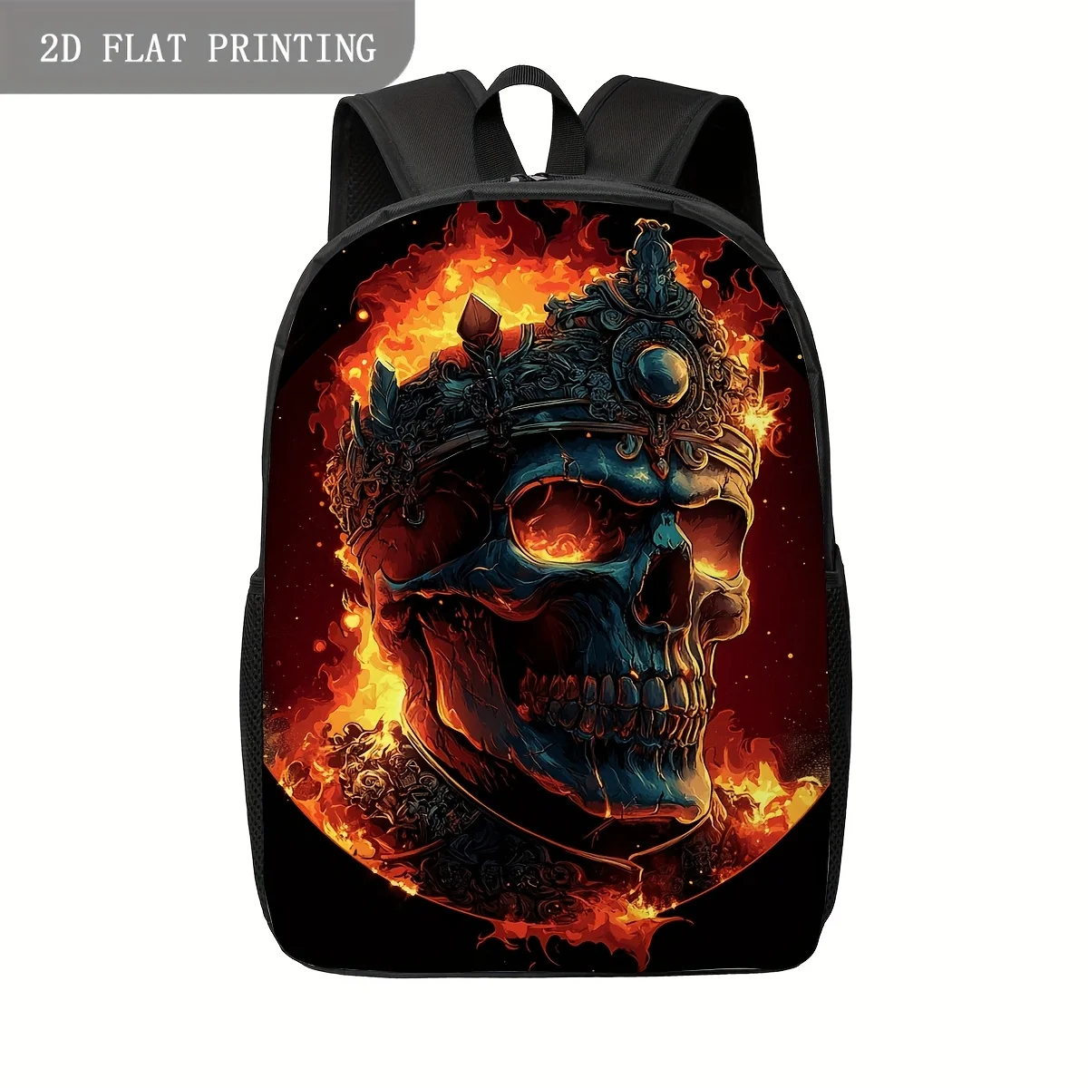 

1 Elegant Flame Skull Crown Backpack, Unisex | Large capacity, washable zipper closure, comfortable ergonomic shoulder straps