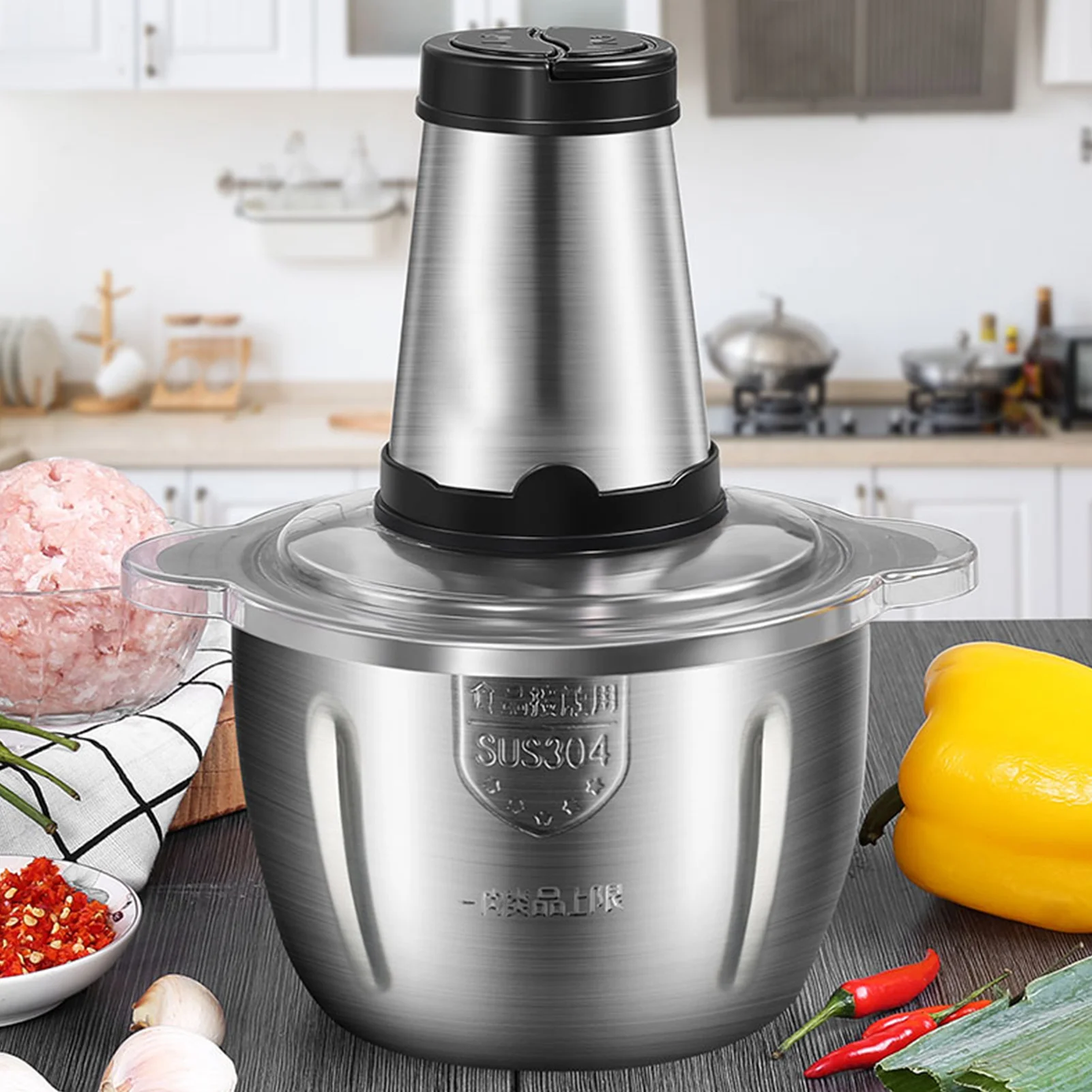 2L Electric Meat Grinder for Home Kitchen RestaurantsStainless Steel Food Processor for Meat Nuts 2-Speed Control Food Chopper