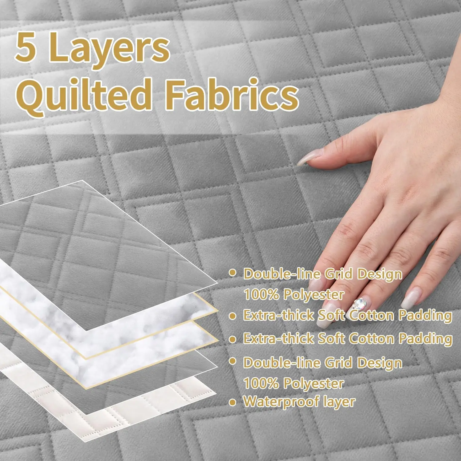 Capa de sofá secional reclinável à prova d'água antiderrapante lavável em forma de L 5 assentos 1 console cinza prateado