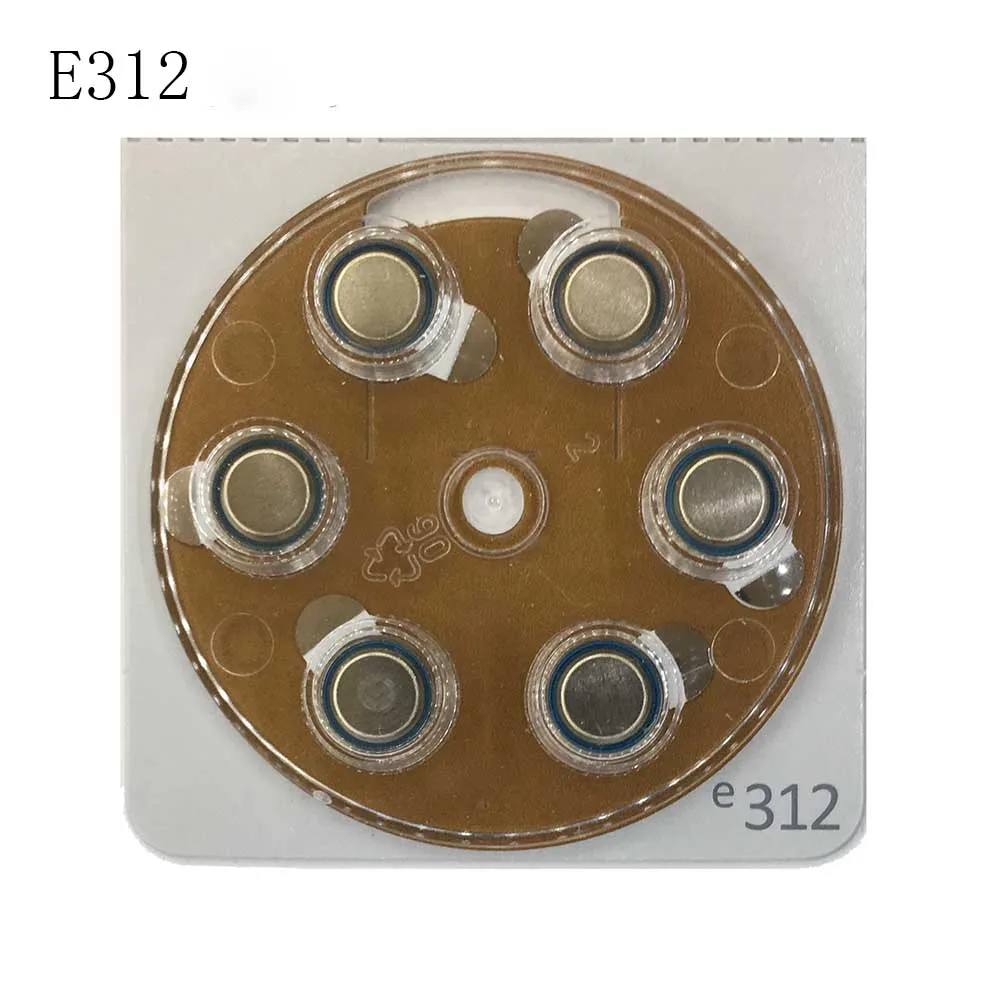 6 uds./lote (1 paquete) E312 P312 A312 312 PR41 batería de botón de aire de zinc para audífono
