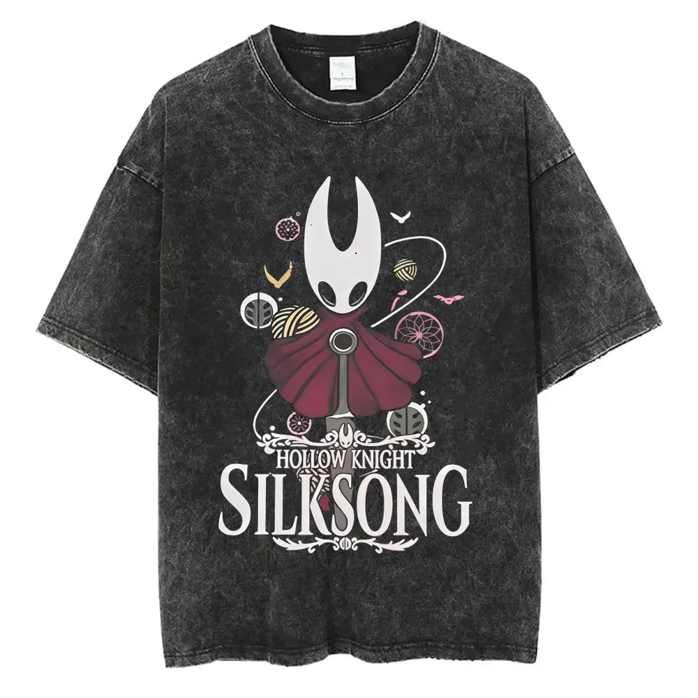 

Washed Vintage Game Hollow Knight Graphic Print T Shirt Men Women Fashion Casual Cotton T-shirts Unisex Loose Oversized T Shirts
