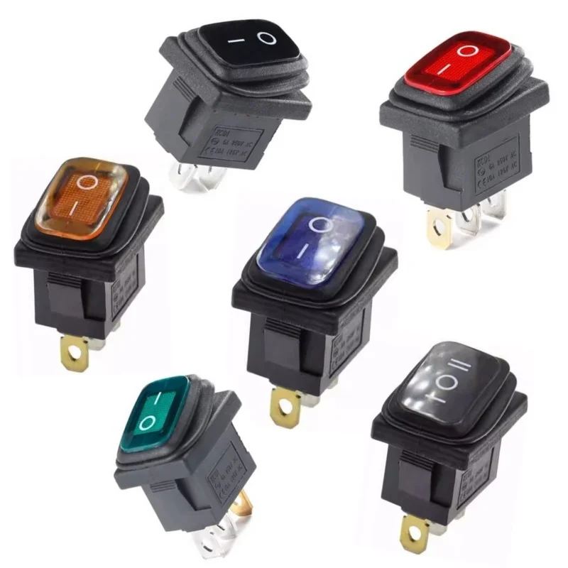 5pcs KCD1 Waterproof Rocker Switch 3/2Pin 3/2Position with Lights Rocker Button Power Switch Oil-proof Dust-proof Square Button