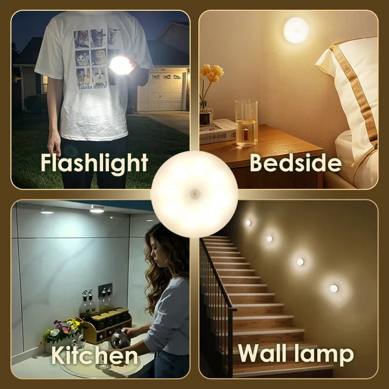 Motion Sensor Night Light, USB Rechargeable Magnetic Wall Light, 3 Color Temperatures Dimmable, Wireless Auto-On for Bedroom Sta