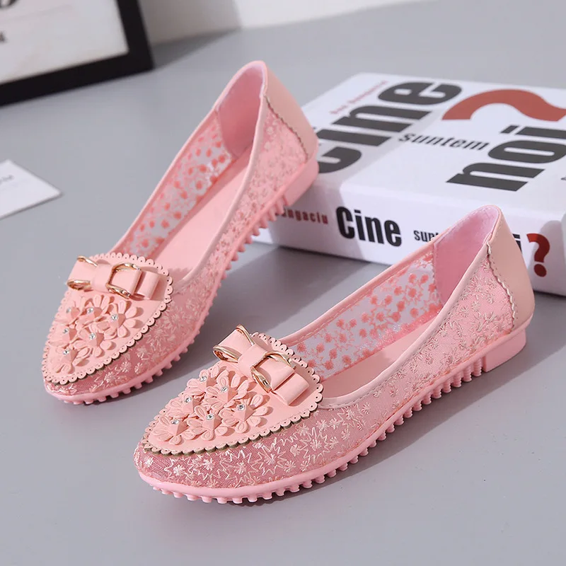 Women Shoes Fashion Casual Summer Mesh Breathable Solid Color Sneakers Floral Embroidery Bowknot Decor Light Work Flat Loafers