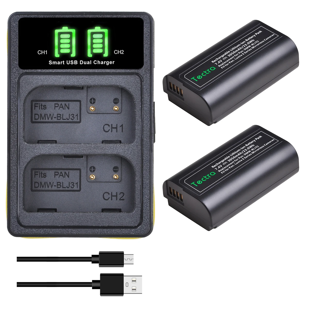 3050mAh DMW-BLJ31 BLJ31 Battery OR LED USB Dual Charger for Panasonic LUMIX S1, S1R, S1H, LUMIX S Series Mirrorless Cameras