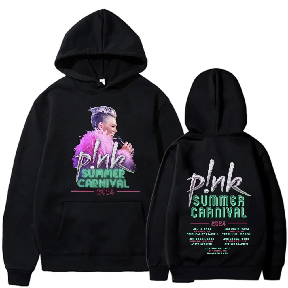 P!nk Pink Singer Summer Carnival 2024 Tour Hoodies Men's Women Harajuku Pullovers Vintage Casual Oversized Sweatshirts Fans Gift