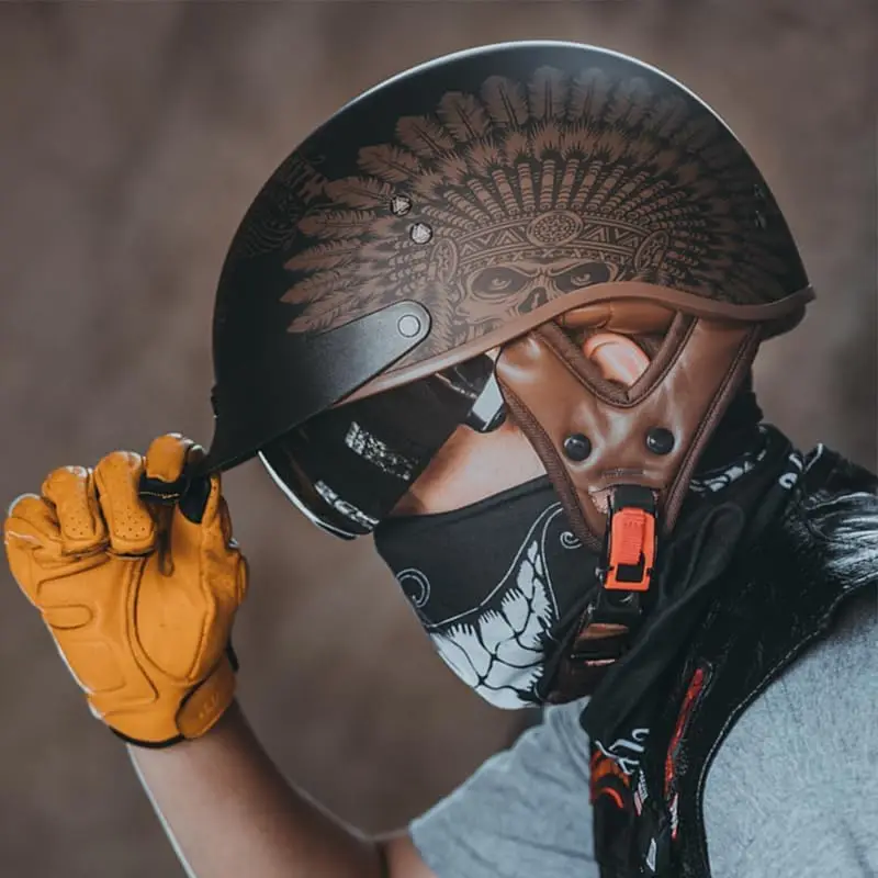 خوذة نصف خوذة دراجة نارية معتمدة من وزارة النقل خوذة مفتوحة الوجه مع قناع من الشمس وإبزيم سريع التحرير للبالغين من الرجال والنساء (F02-، S) #4