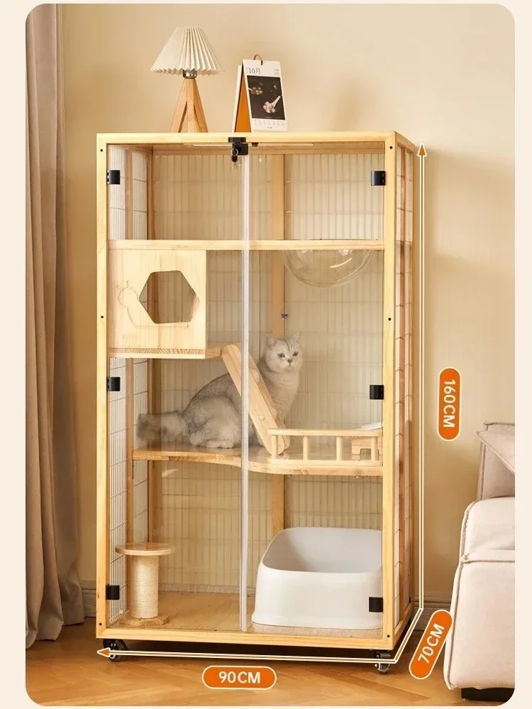 

Panoramic Cat Villa Large Free Space Home Solid Wood Luxury Cat Cabinet Indoor Cat Cage