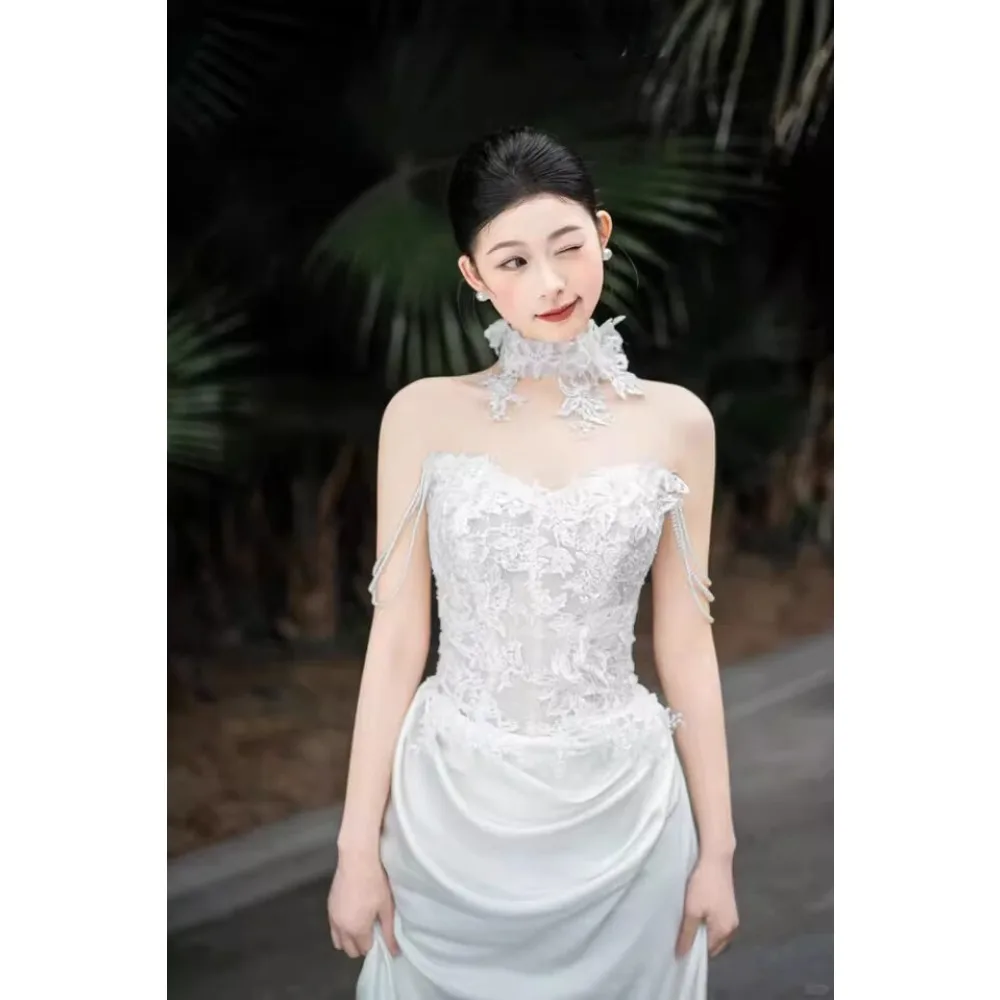 Cetim sereia vestido de casamento para noiva simples feminino fora do ombro rendas apliques vestido de noiva personalizado vestidos de ocasião formal