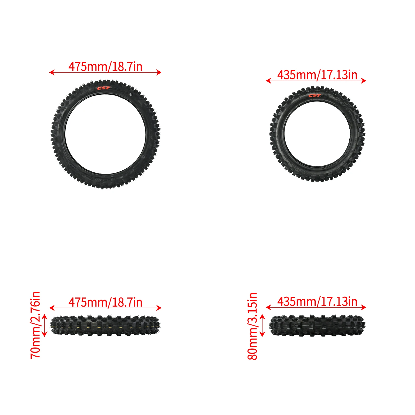 60/100-14 Front+70/100-12 Rear Wheel Outer Tire for Surron Hyper Bee Wheel Kit Electric Dirt Bike Motorcycles Accessories