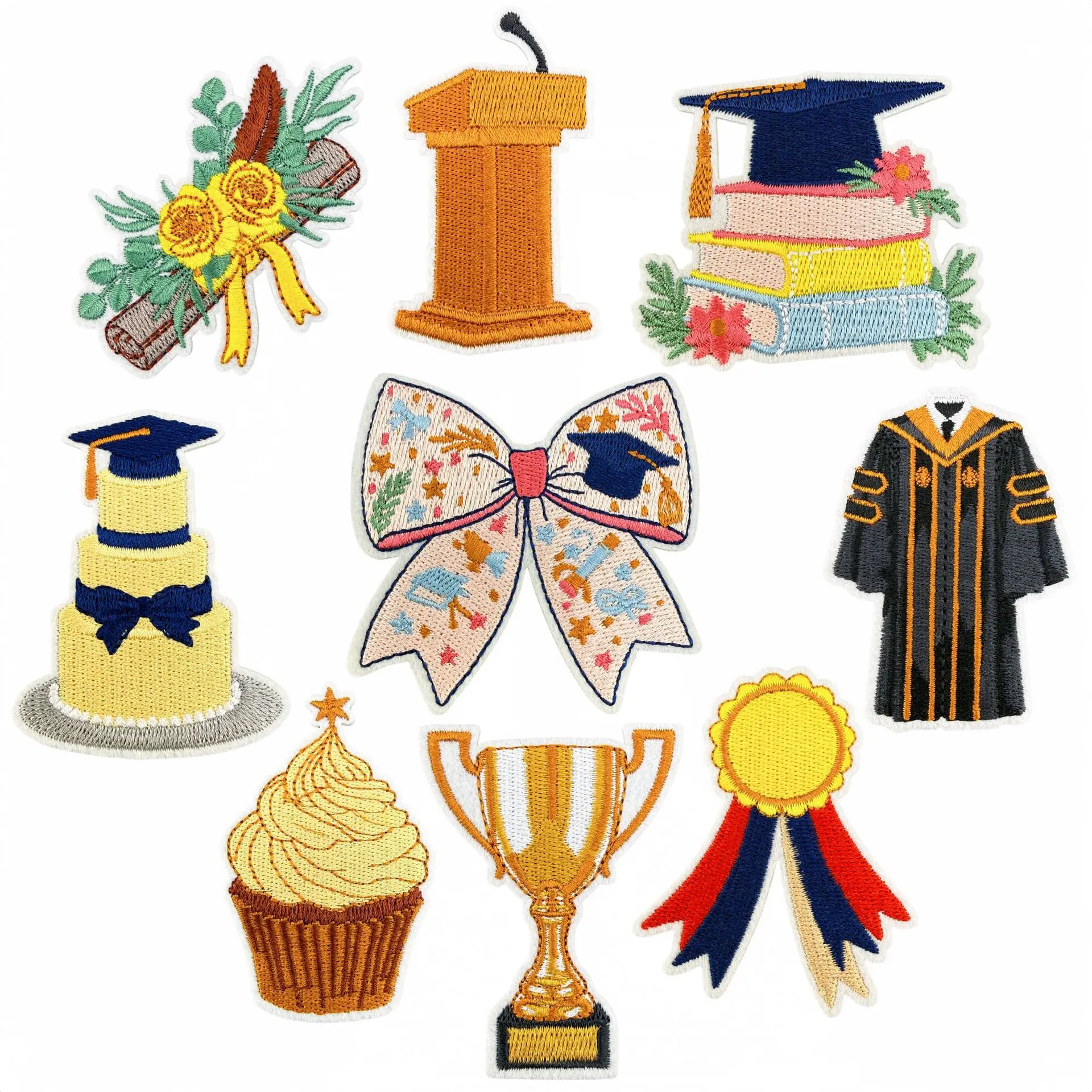 Graduation Season Embroidered Patches Cartoon Book Bow Iron On Badges for Clothes DIY Decoration - zdjęcie 1