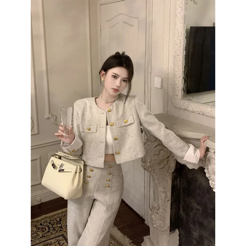 High-end Small French Small Fragrant Style Suit Women's Spring and Autumn Light Luxury High-end Coat and Trousers Two-piece Set