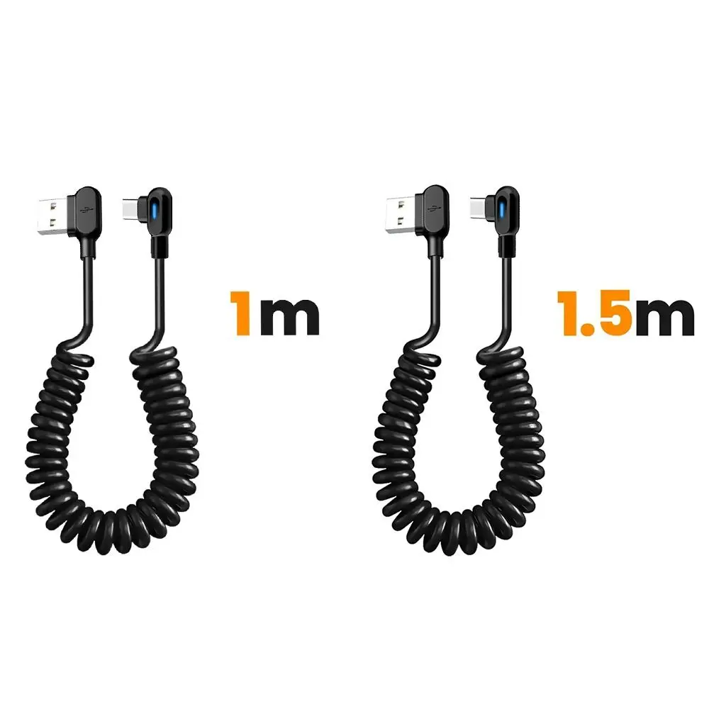 PVC 6A Spring Data Cable Black Elbow USB C To Type C Fast Charging Cable Spring Fast Charging for Samsung Huawei Xiaomi
