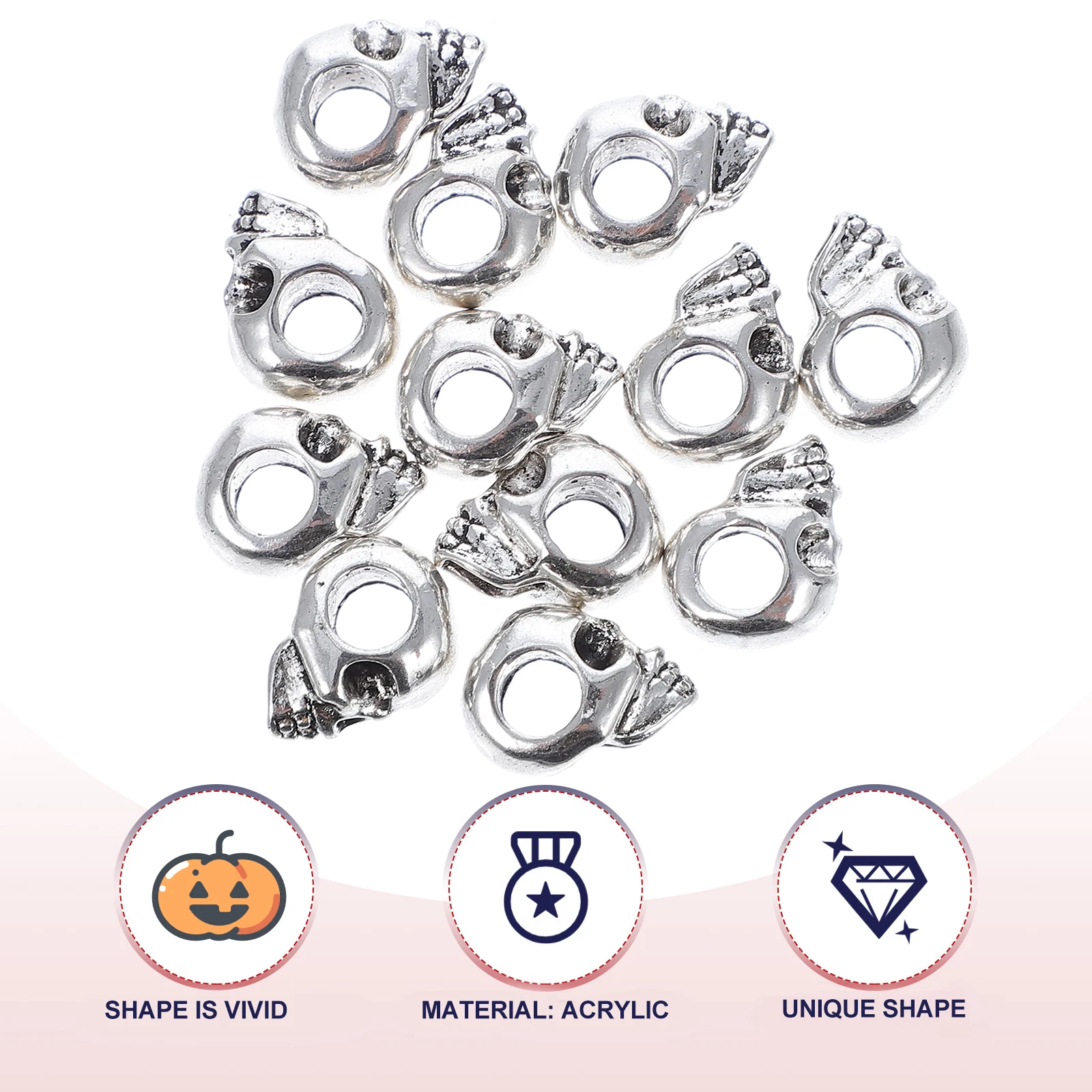 

12Pcs DIY Skull Beads Premium Alloy Material Realistic Design for Jewelry Making Bracelet Chain Pendant Ornament Accessories