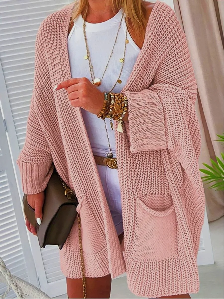 Pockets Knitted Cardigan for Women Casual V-neck Long Coat Fashion Autumn Winter Long Sleeve Sweater Vintage Chic Sweater Women