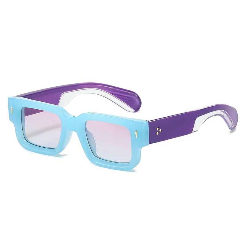 Fashion Small Square Sunglasses Men Women Ins Hot Rivets Y2K Color Patchwork Stylish Street Candy Bold PC Sun Glasses Female