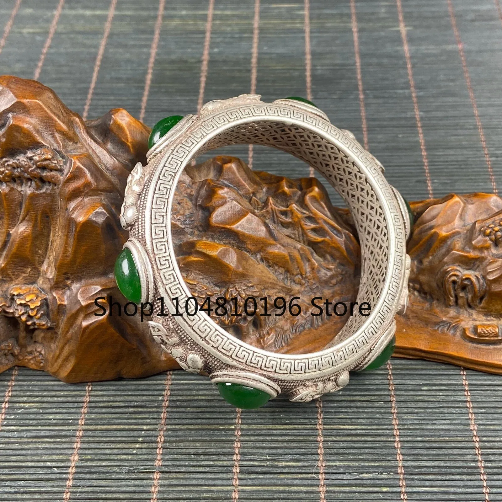 Collectible Tibetan silver inlay jewelry Handmade Statue Bracelet