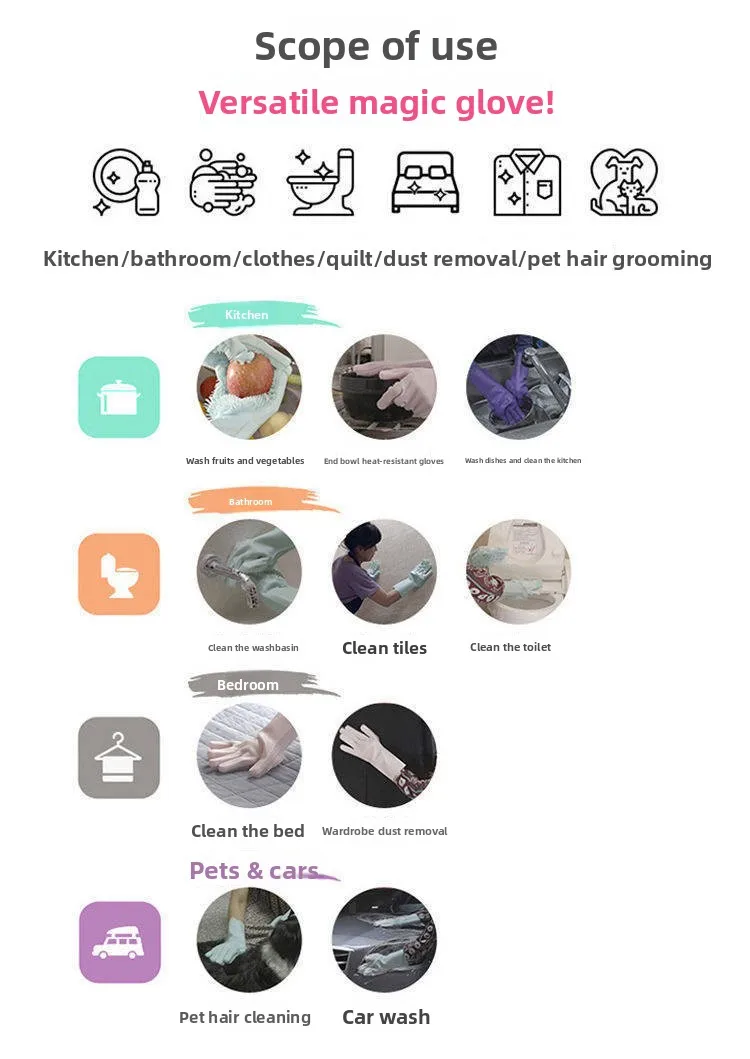 Silicone Dishwashing Gloves, Magic Gloves, Durable, Wear-Resistant, Waterproof Rubber Gloves for Special Use