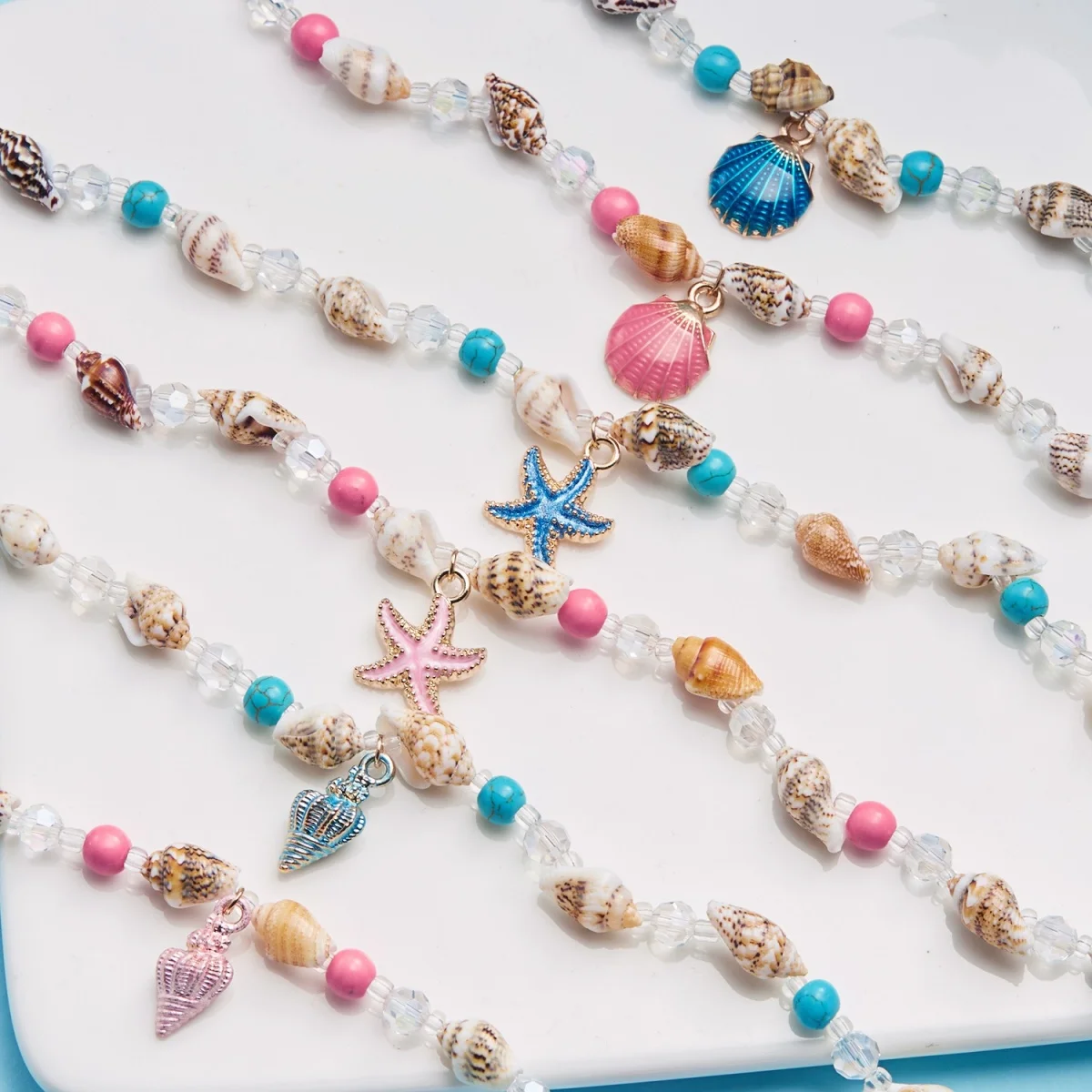 Metall-Seestern-Muschel-Anhänger-Halskette für Damen und Herren, Kristall-Reisperlen-Choker, Bohemian-Strandurlaub, Sommerparty-Schmuck – Detail 4