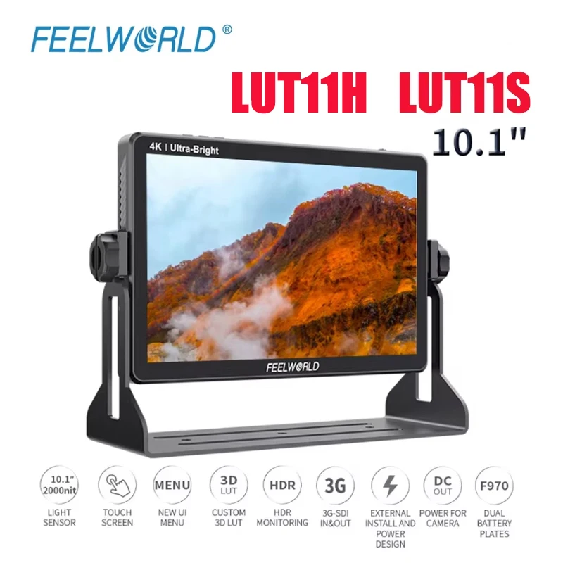 FEELWORLD LUT11S LUT11H 10,1 pulgadas 2000nit pantalla táctil IPS ultrabrillante Monitor de campo de cámara LUT 3D con F970 externo