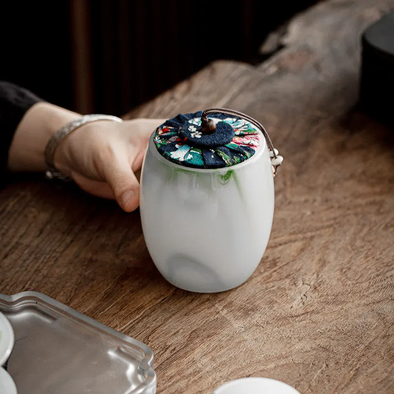 

CX jade porcelain tea can with cork high-grade glass glazed sealed storage box