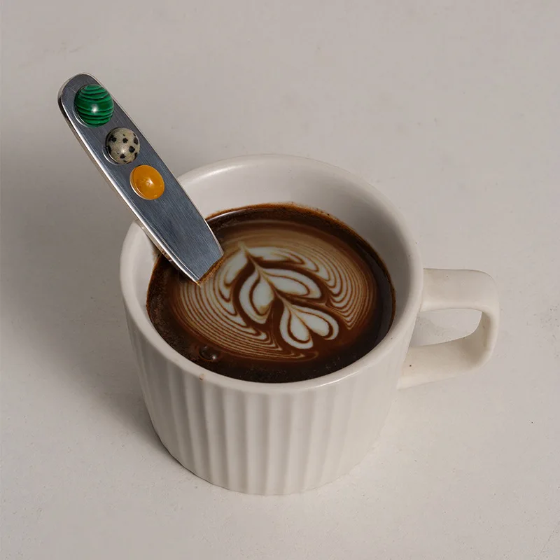 Vintage Beads Gem Stone Stainless Steel Spoon Coffee Spoon Spoon Fork for Dessert , Cute Flatware for Dessert Party