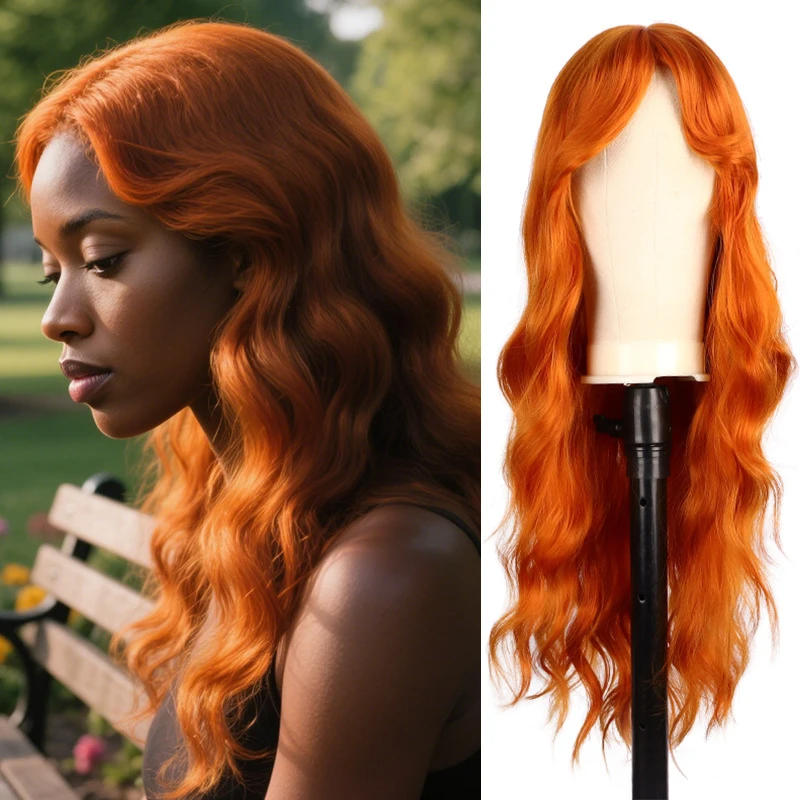 European and American style 's orange , African women's large wavy long curly synthetic hair wig