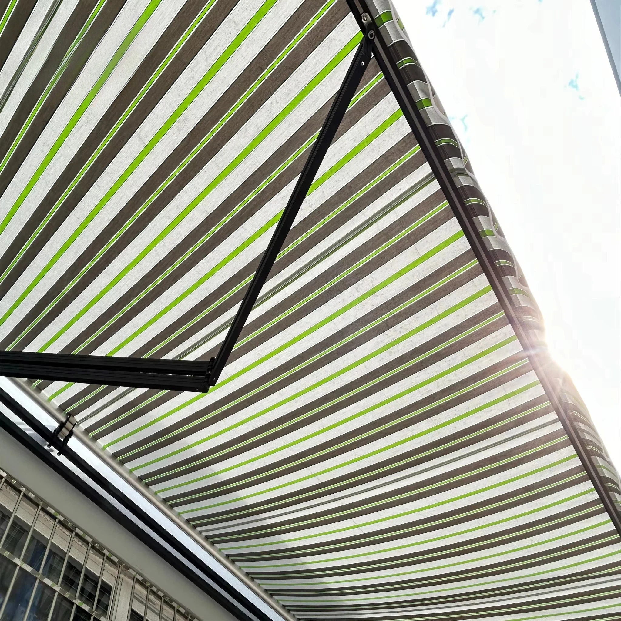 Large Size Double Tube Aluminum Alloy Retractable Awning Motorized Remote Control Outdoor Waterproof Windproof UV Resistant LED