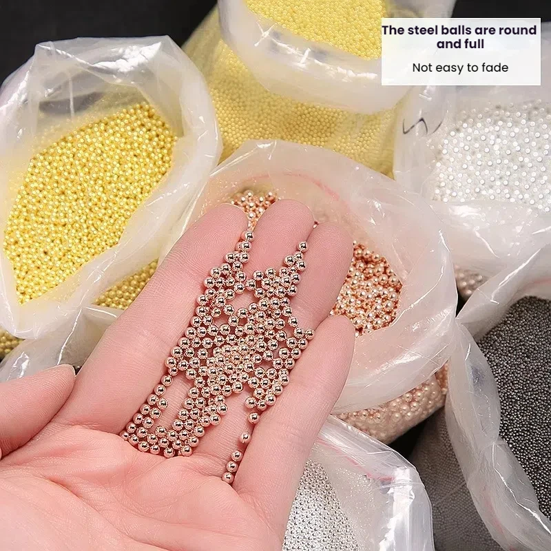 10g 멀티 사이즈 금속 네일 비즈 골드 도금 실버 부드러운 라운드 볼 스페이서 비즈 DIY 네일 아트 쥬얼리 장식 액세서리