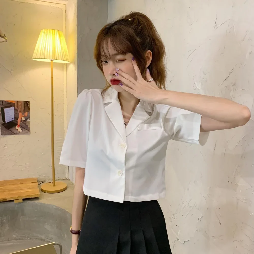 

Short Sleeve Blazers Women Summer Thin Korean New Preppy Style Young Girls All-match Simple Basic Cropped Ins Casual Ins 2025