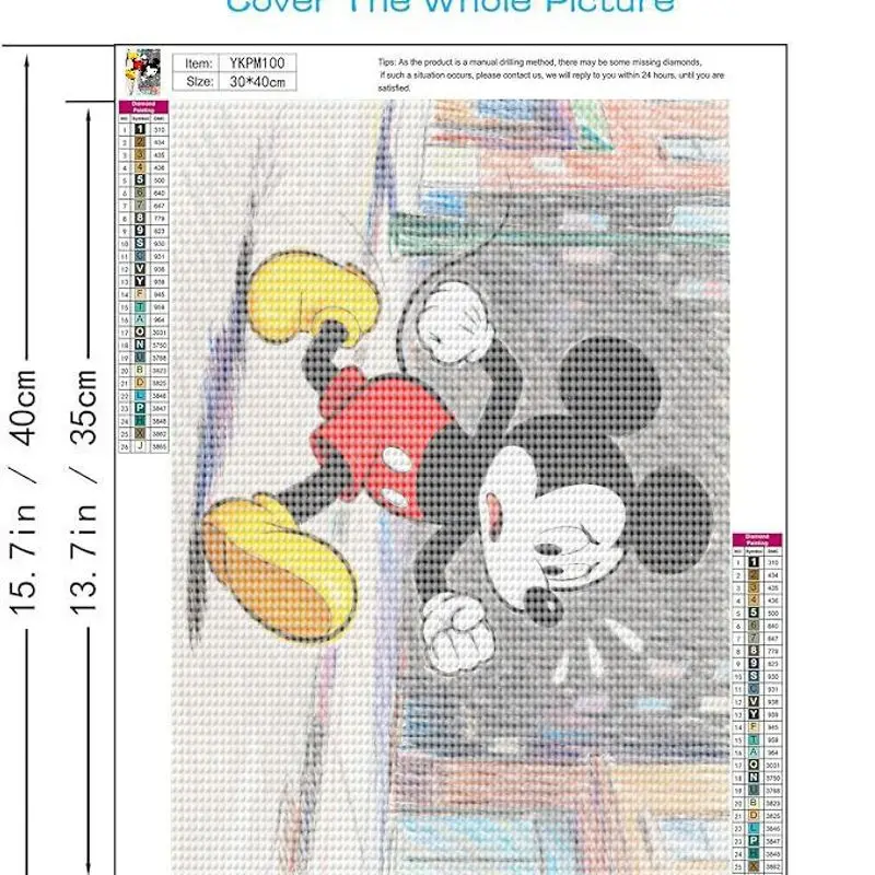 1 szt. Disney Myszka Miki Biegnący Niepokojony Zestaw do Malowania Diamentami 5D, Pełny Zestaw DIY Haft Diamentowy, Duża Mozaika Artystyczna z Cyrkoniami, Rozmiar 40x50CM