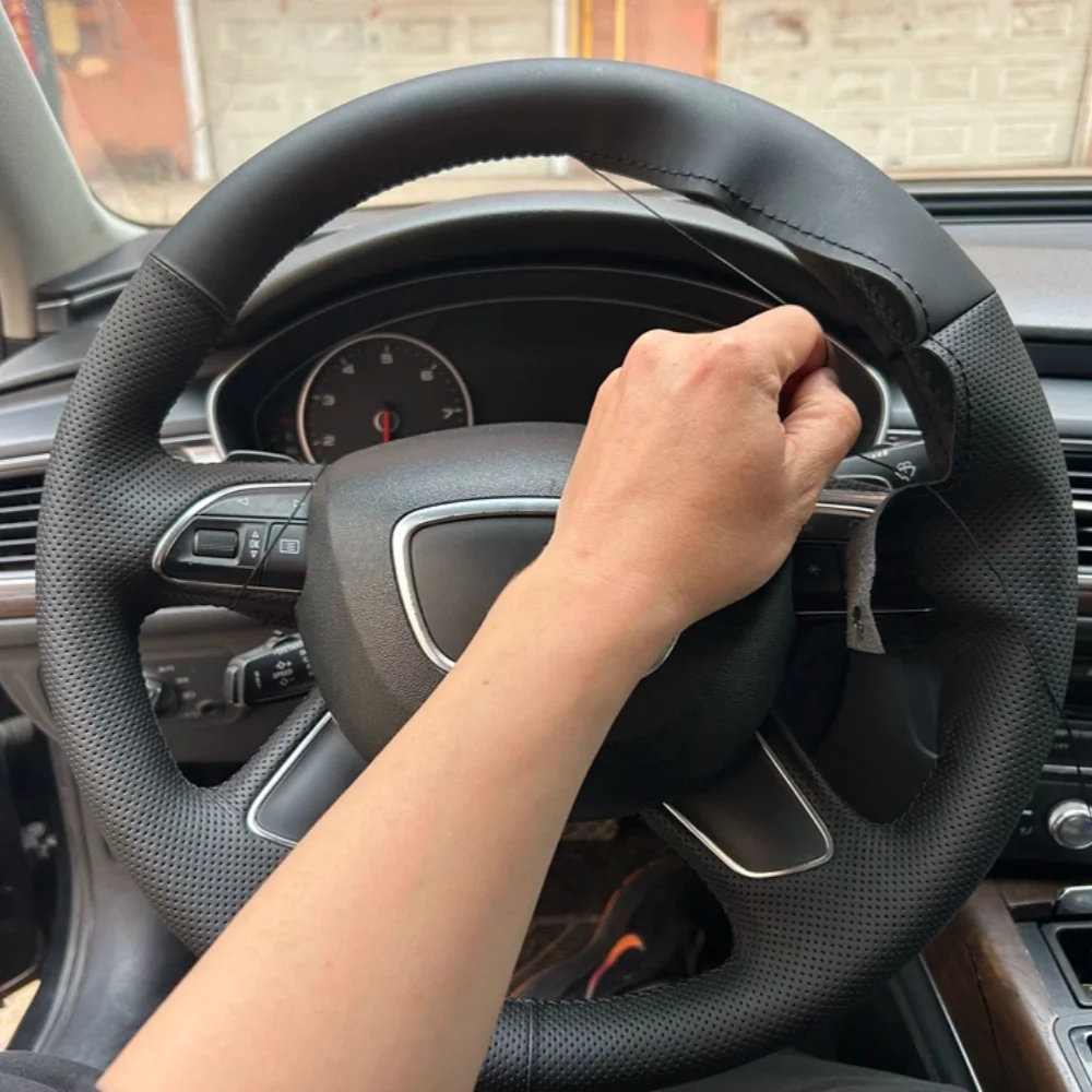Handgenähter Kunstleder-Lenkradbezug für Audi A6, Q7 (2012-2015), Q3, Q5 (2013-2016), A4 (B8) (2014-2015)