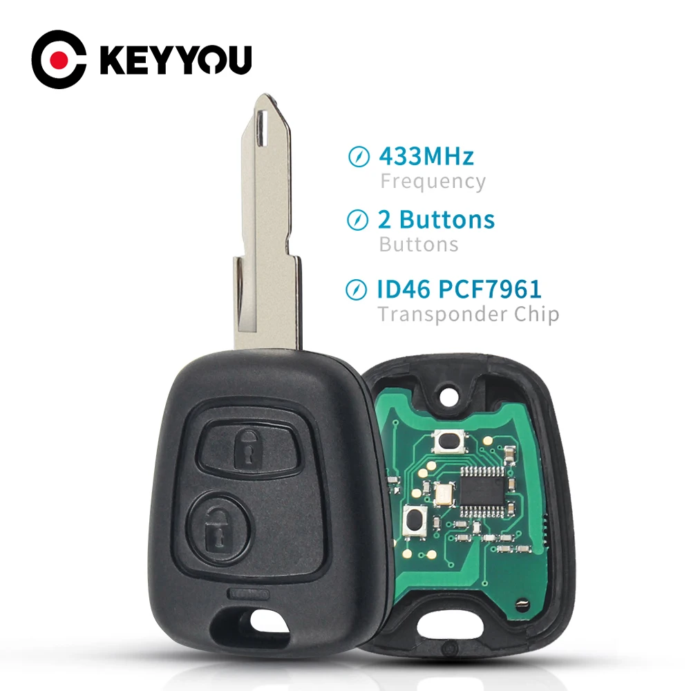 

KEYYOU 2 Buttons NE73 Blade Remote Key Fob Controller For PEUGEOT 206 433MHZ With PCF7961 Transponder Chip