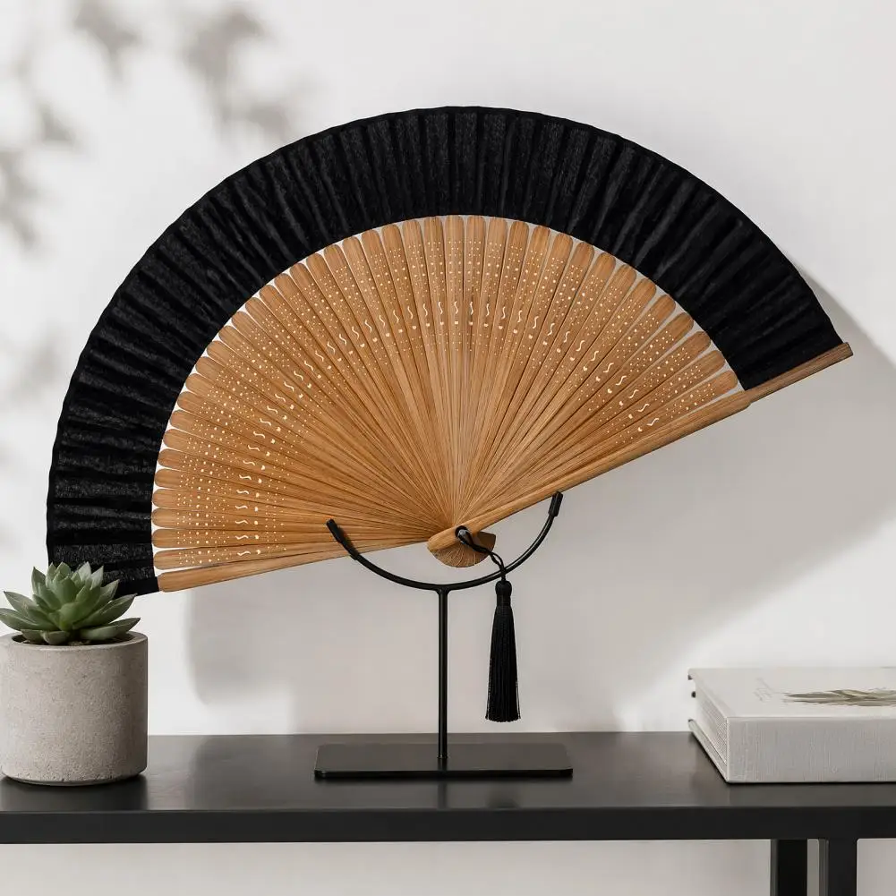 Chinese Style Bamboo Folding Fan, Tassel Handheld Cooling Fan For Hanfu Costume Dance Show