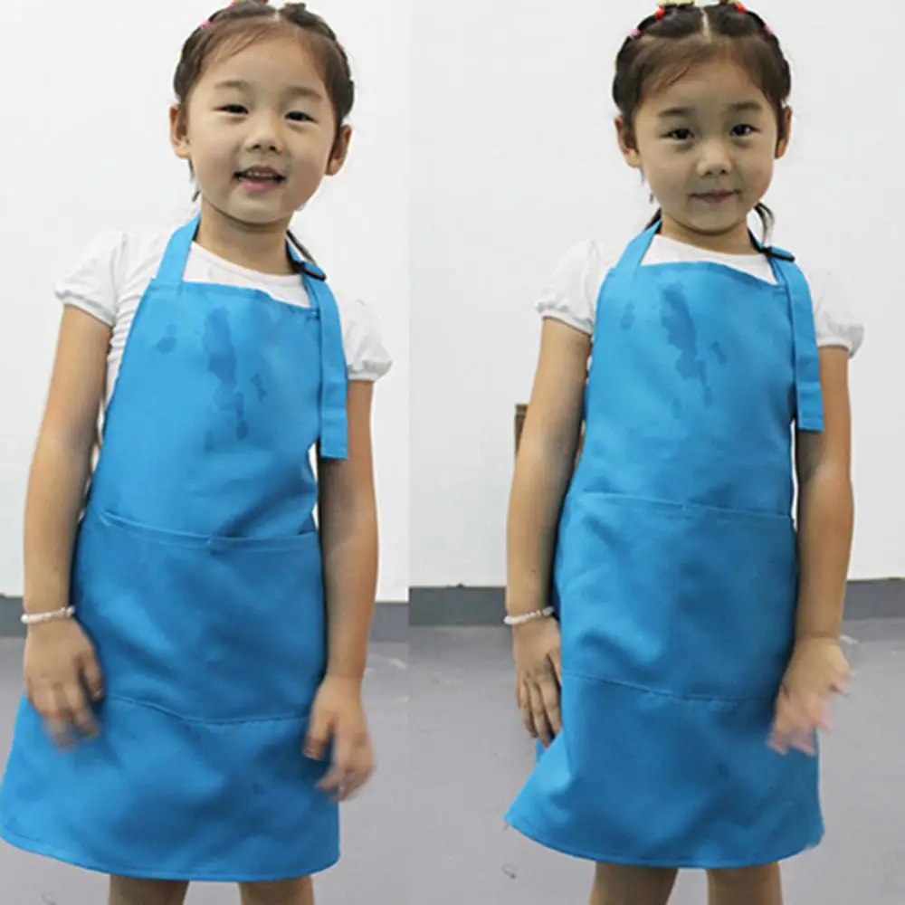 Children Kid Cooking Baking Painting Cooking Art Craft Plain Apron Pocket Bib Boys Girls Painting Aprons Baking Playing clothes