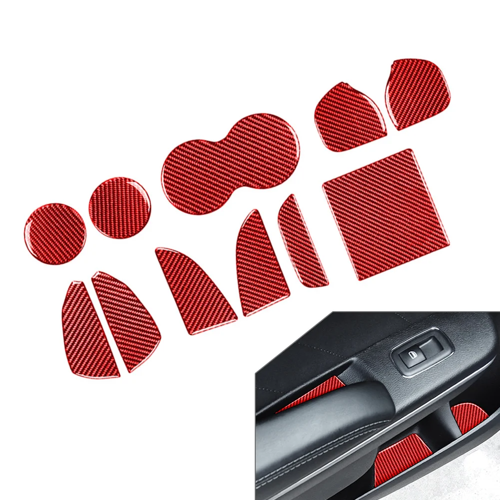 Insert Door Pocket Pad Center Console Automotive Cup Holders 11Pcs For Dodge Challenger 2015-2023 Carbon Epoxy Coating Soft Red