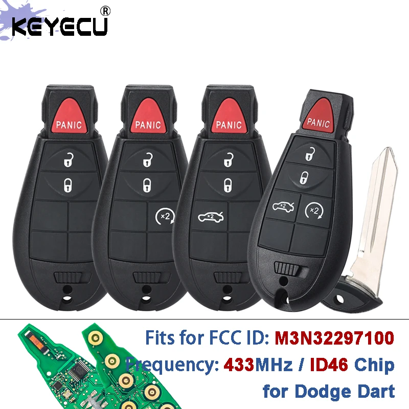 KEYECU M3N32297100 433MHz ID46 PCF7941 Chip Replacement Remote Key Fobik Fob for Dodge Dart 2012 2013 2014 2015 2016
