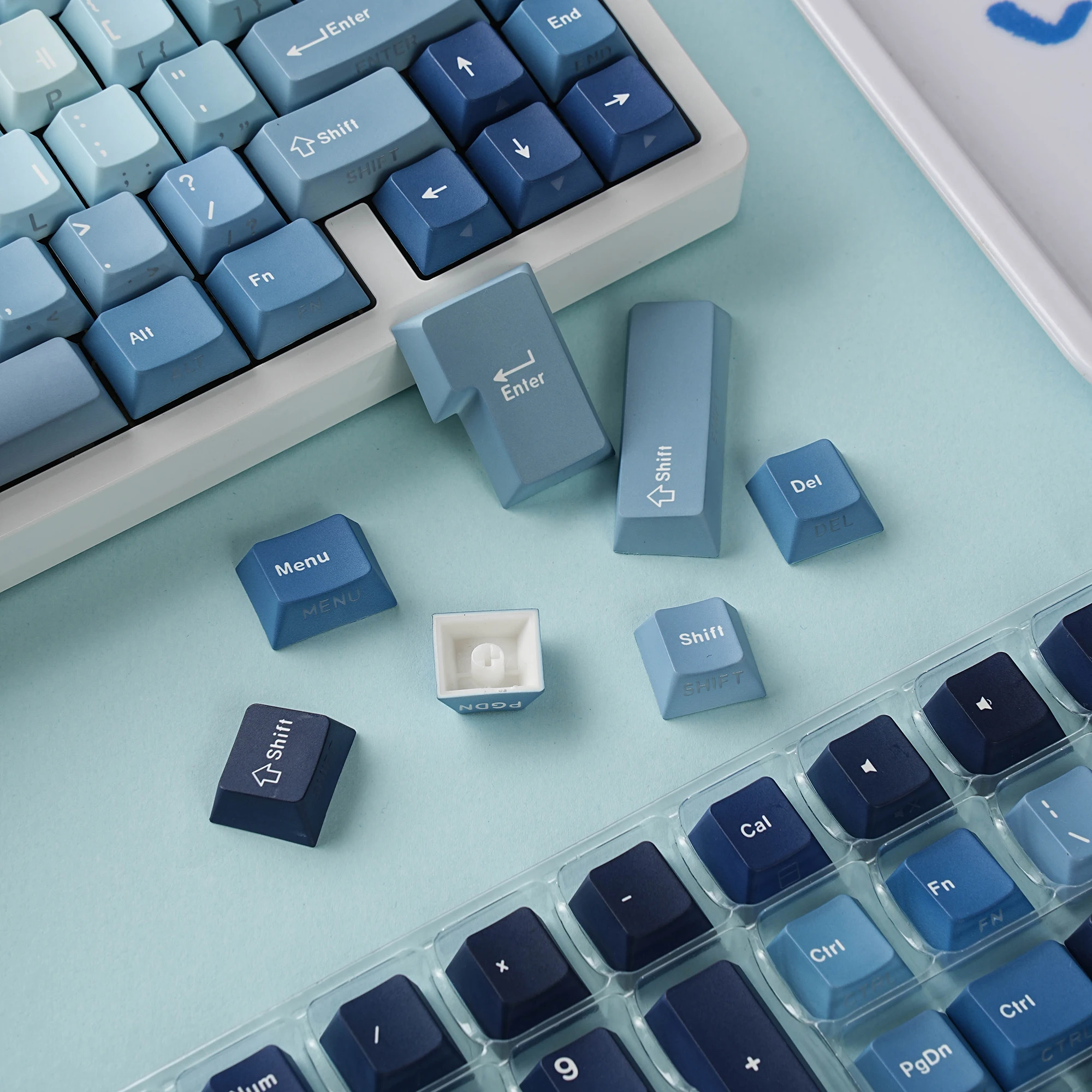 Korean Keycap French Azerty Russian Spanish 130Key Cherry PBT MX Mechanical Keyboard Japanese KR/JP/FR Blue Hangul Keycap