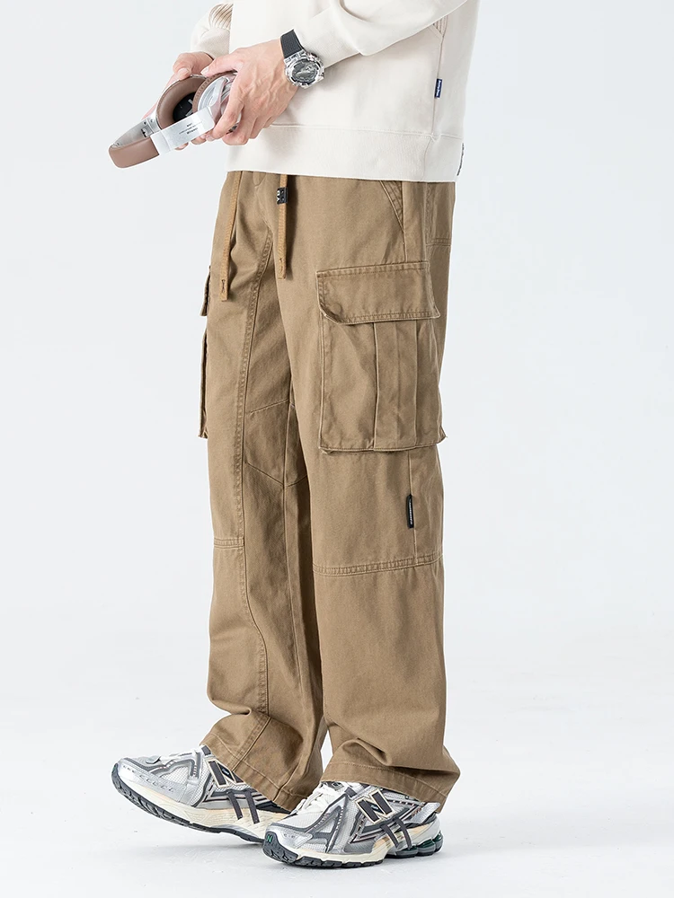 

Молодежные повседневные прямые брюки-карго для мужчин, свободные широкие длинные брюки с множеством карманов, модные брендовые джинсы на весну-осень