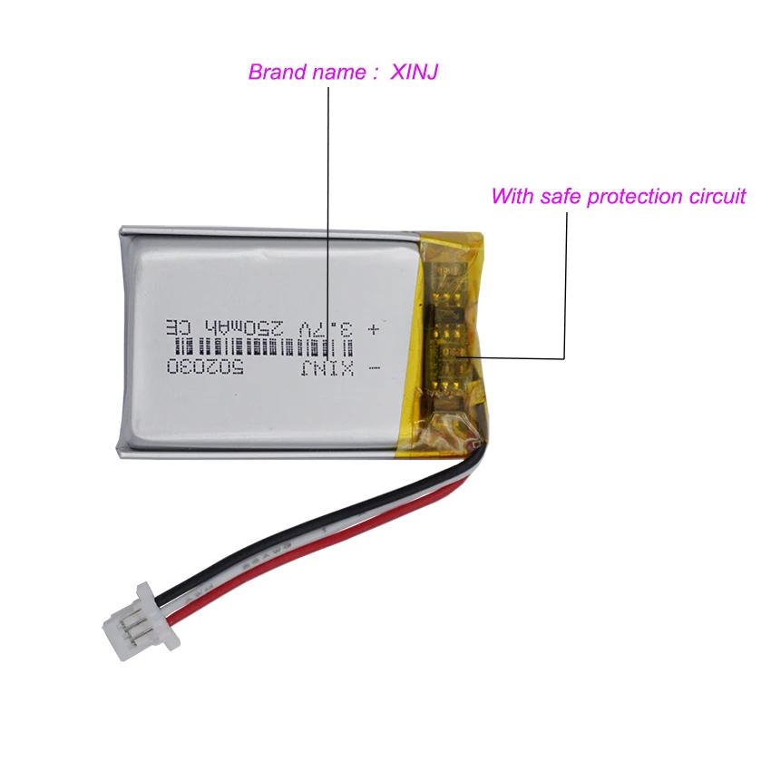 2pcs 3.7v 250mah 0.925Wh Li Lithium Battery 502030 Li-ion 3-wire JST 3pin1.0mm For DashCam GSP Mouse Bluetooth Speaker Headphone
