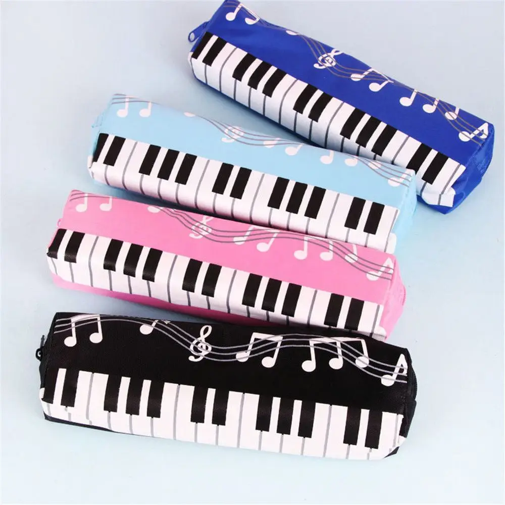 Creative Student Pencil Case Square Single Layer Oxford Cloth Pen Bag for Girls Boy Musical Note Piano Stationery Pouch